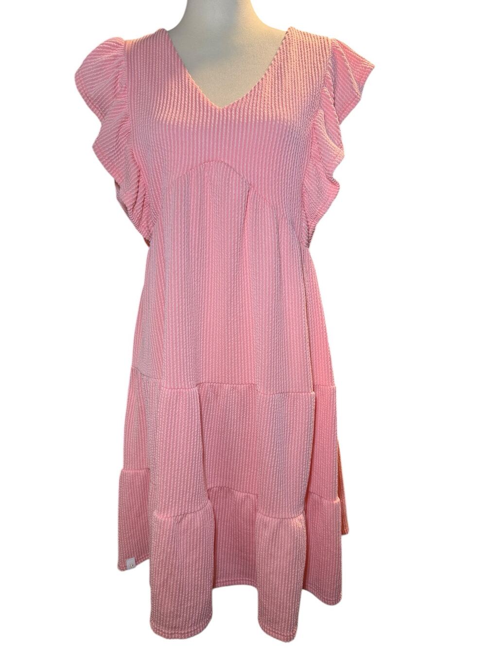 Simply Southern Peach Textured Ruffle Tiered Babydoll Dress, Size Large
